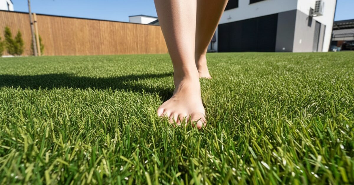 trávnik na boso – detail chôdze po mäkkom povrchu